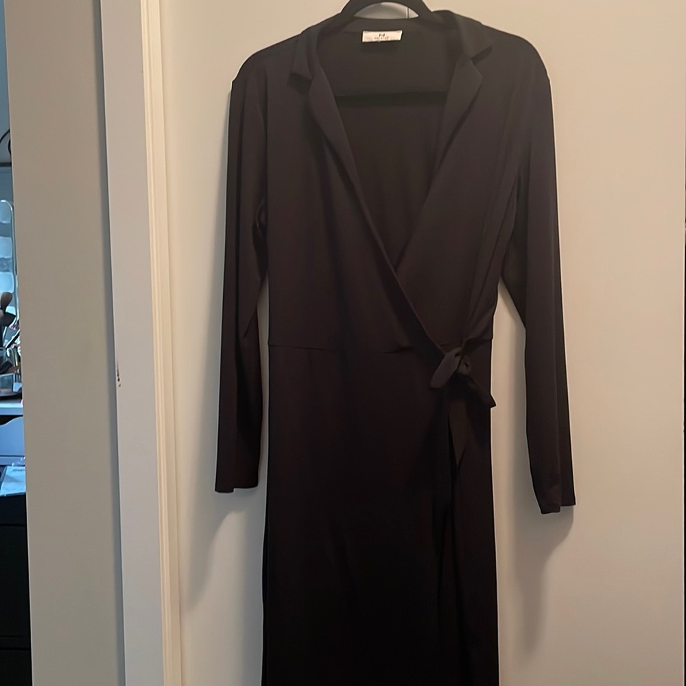 Black collared wrap dress